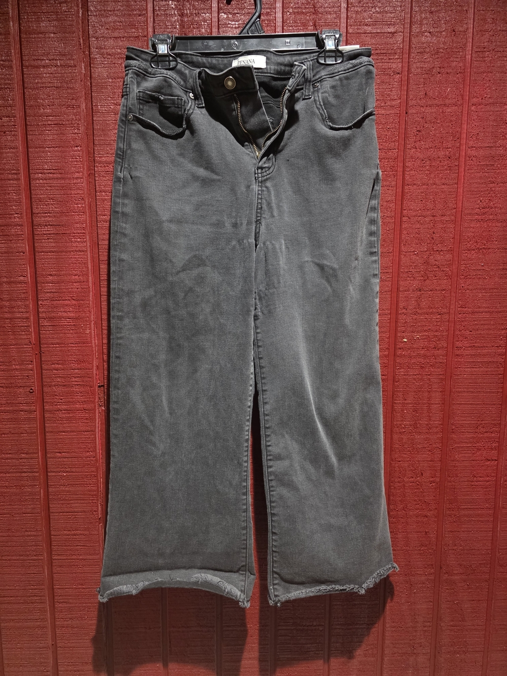 Zenana Outfitters Gray Wide Leg Jeans with Raw Hem
